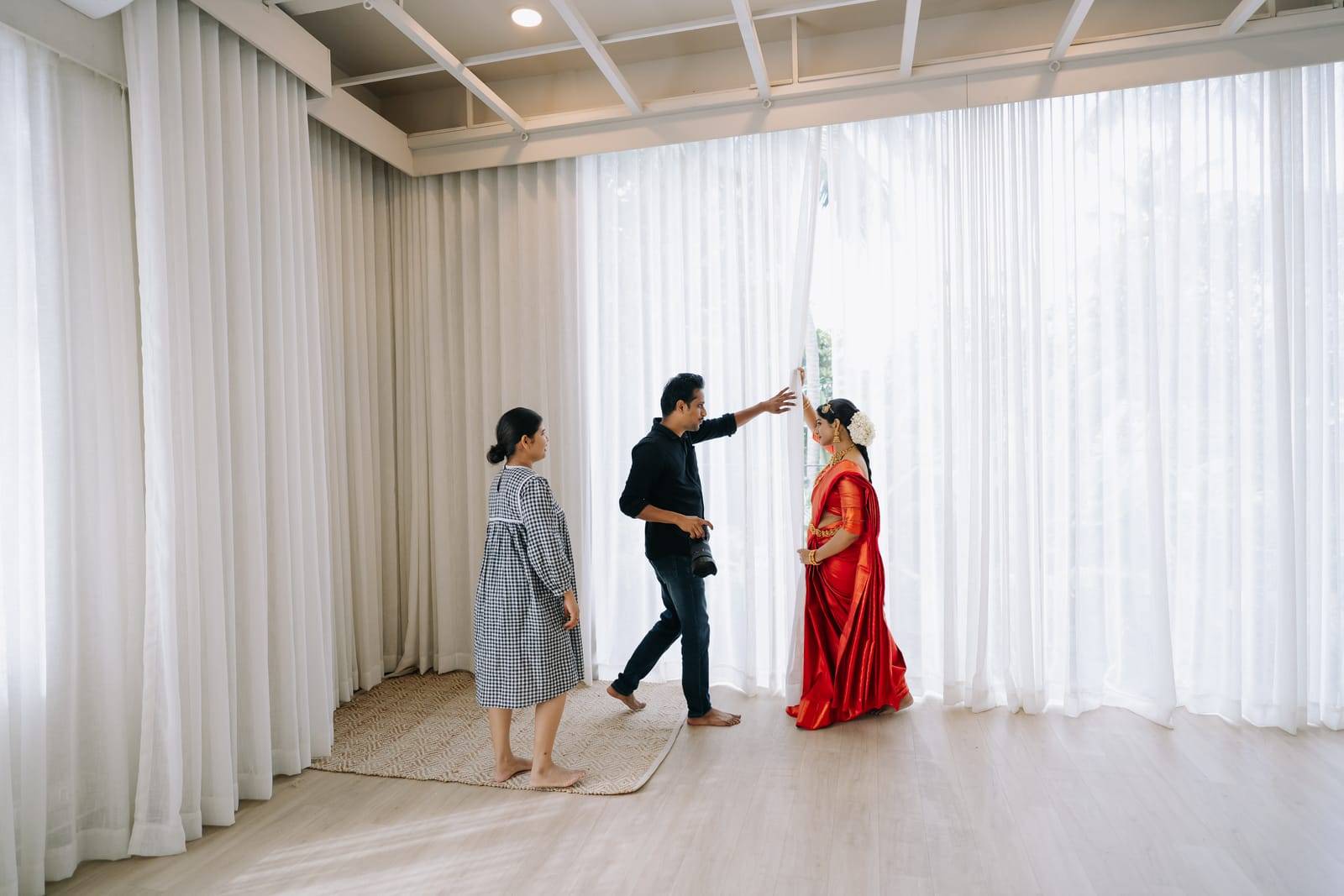 Behind the scenes: director guiding talent on the Lumen floor at Veedo studio, Kochi