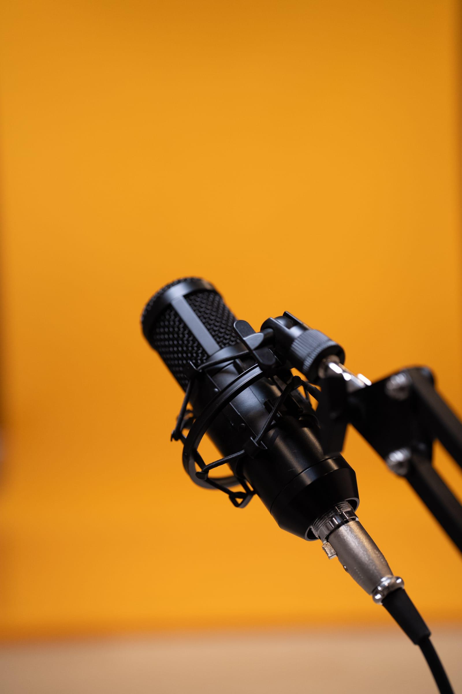 Professional microphone setup in Veedo podcast studio, Kochi